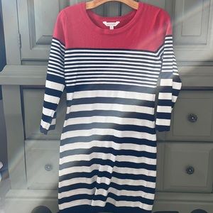 Long sleeve sweater dress, size small - red white and navy blue